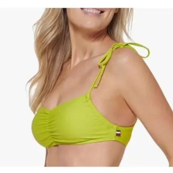New Tommy Hilfiger Neon Green Bikini Top Size Small Bandeau Adjustable - Picture 2 of 8